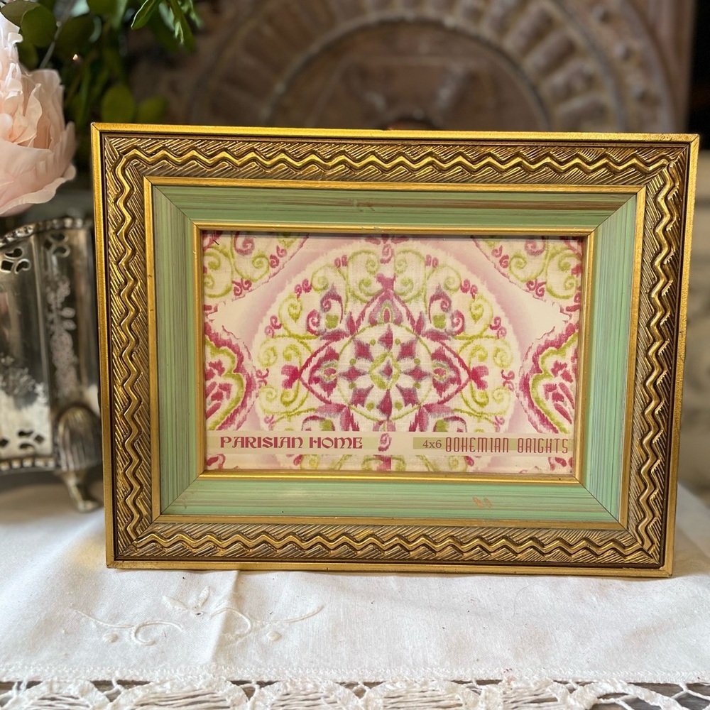 Parisian Home gold green picture frame 4x6 bohemian cottage